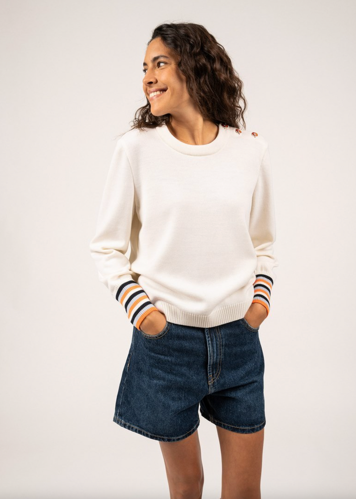 Pull Camaret Saint James Femme en laine - Blanc/Multico