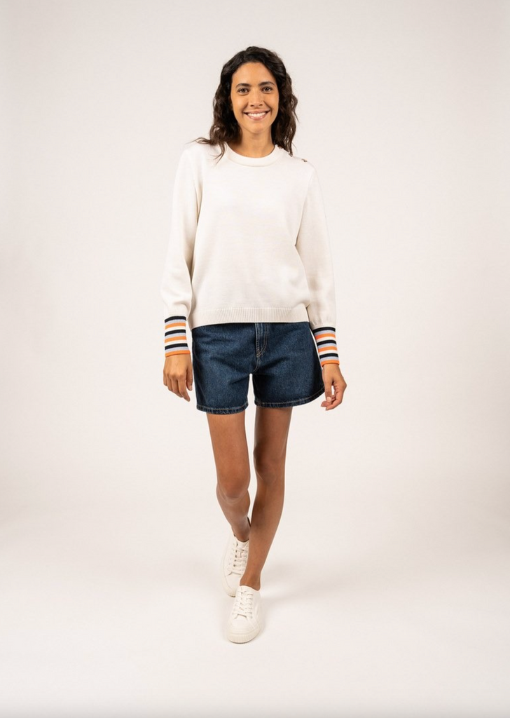 Pull Camaret Saint James Femme en laine - Blanc/Multico