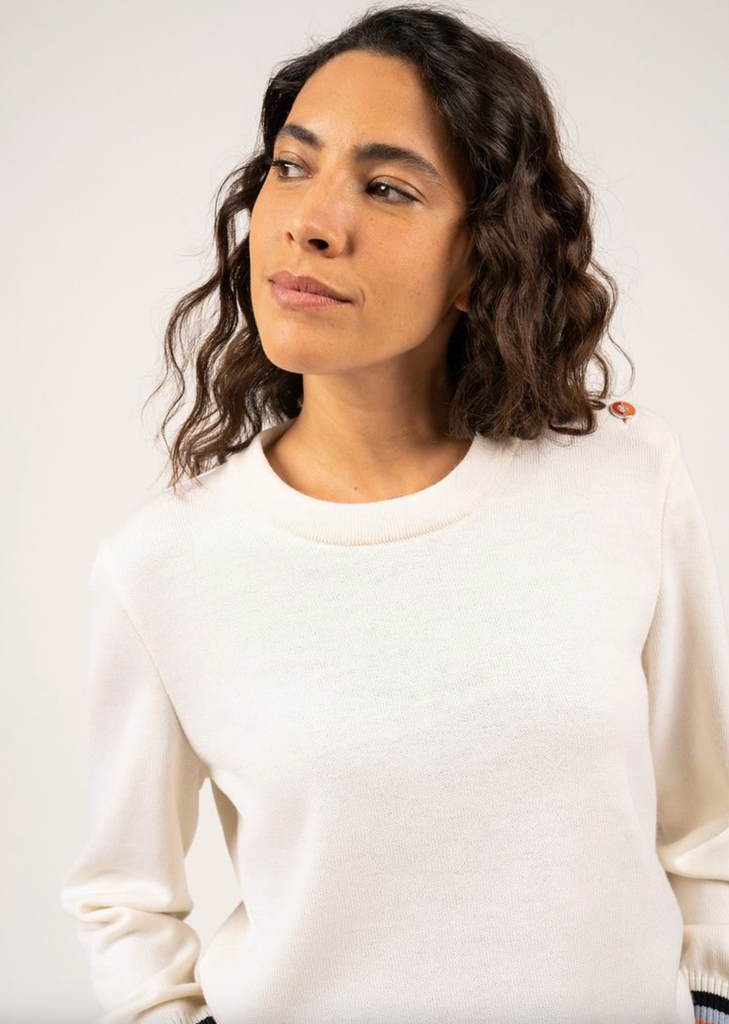 Pull Camaret Saint James Femme en laine - Blanc/Multico