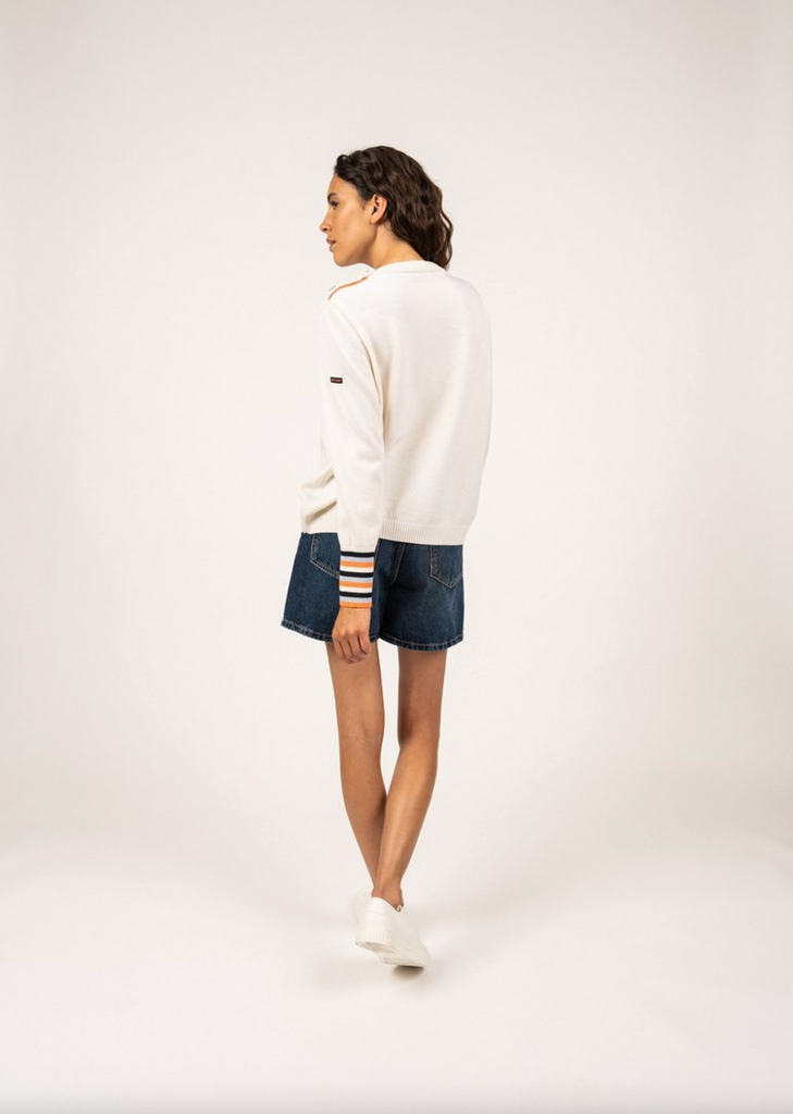 Pull Camaret Saint James Femme en laine - Blanc/Multico