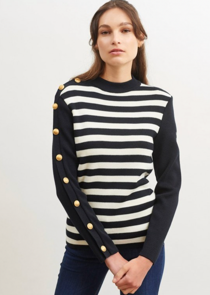 Pull Marin à boutons dorés Saint James Amphitrite - Navy/Ecume