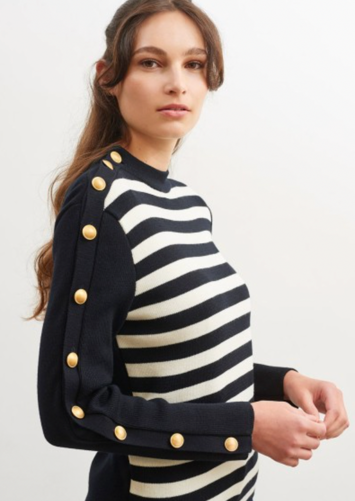 Pull Marin à boutons dorés Saint James Amphitrite - Navy/Ecume