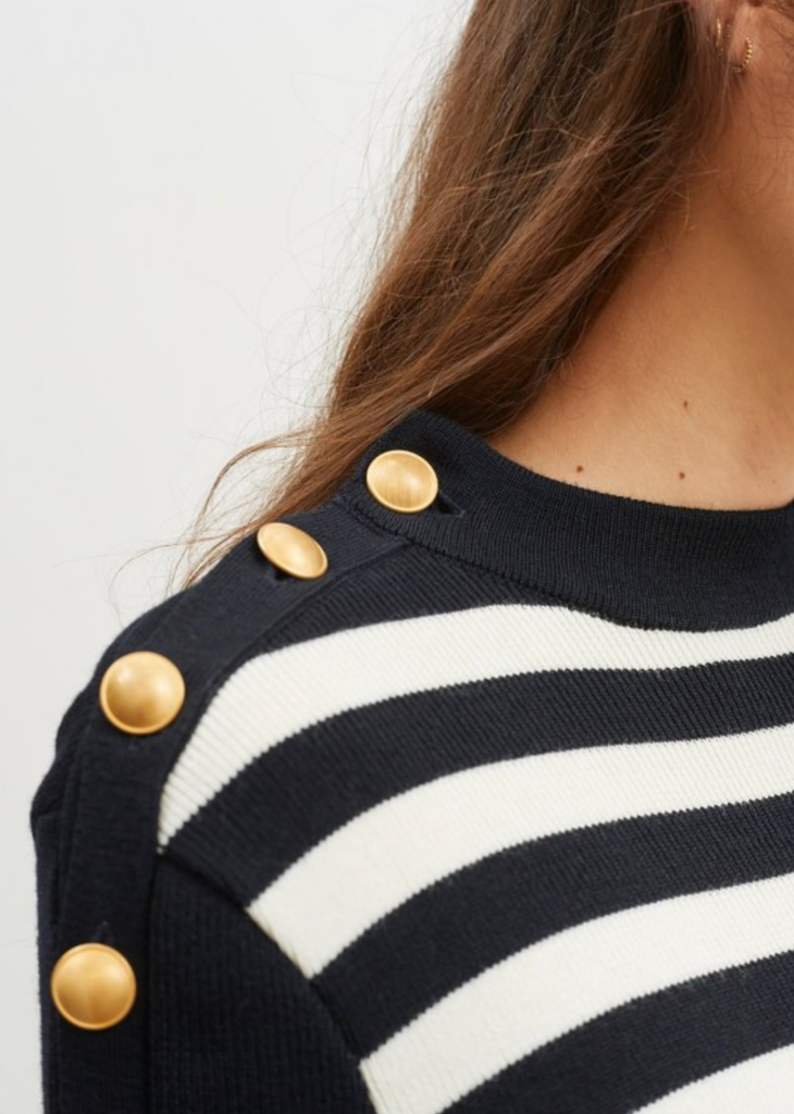 Pull Marin à boutons dorés Saint James Amphitrite - Navy/Ecume