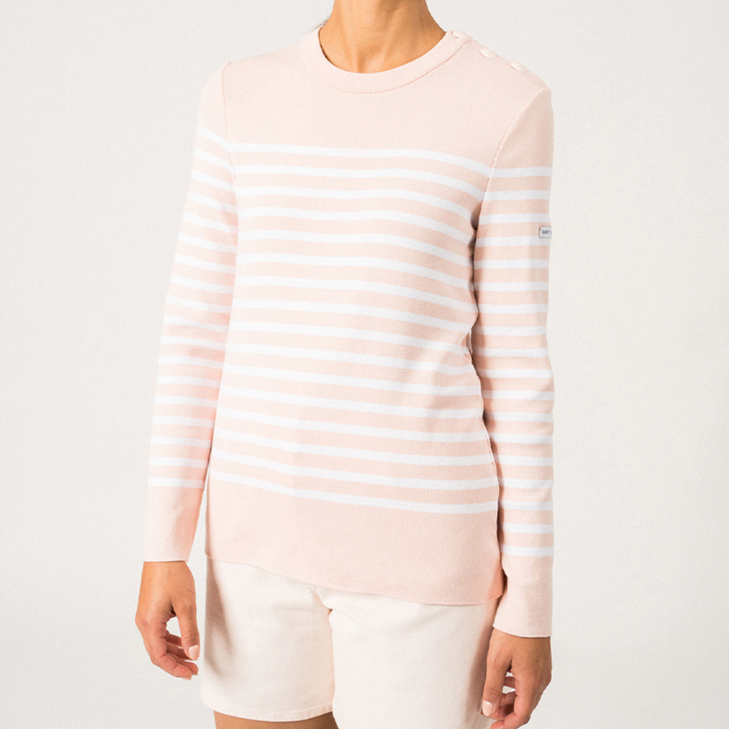 Pull en coton Avignon Saint James Rayé - Poudre/Blanc
