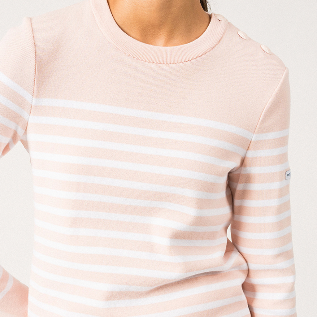 Pull en coton Avignon Saint James Rayé - Poudre/Blanc