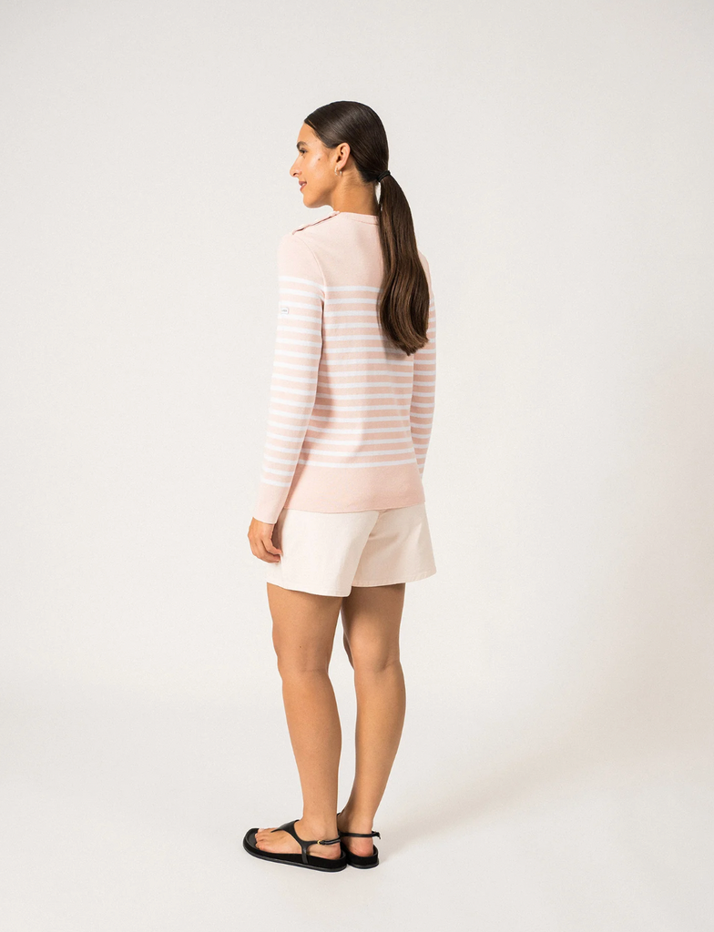 Pull en coton Avignon Saint James Rayé - Poudre/Blanc