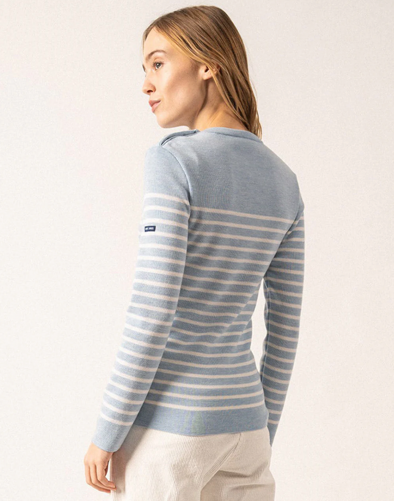 Pull marinière femme Saint James Marée II R – Ciel chiné/Blanc