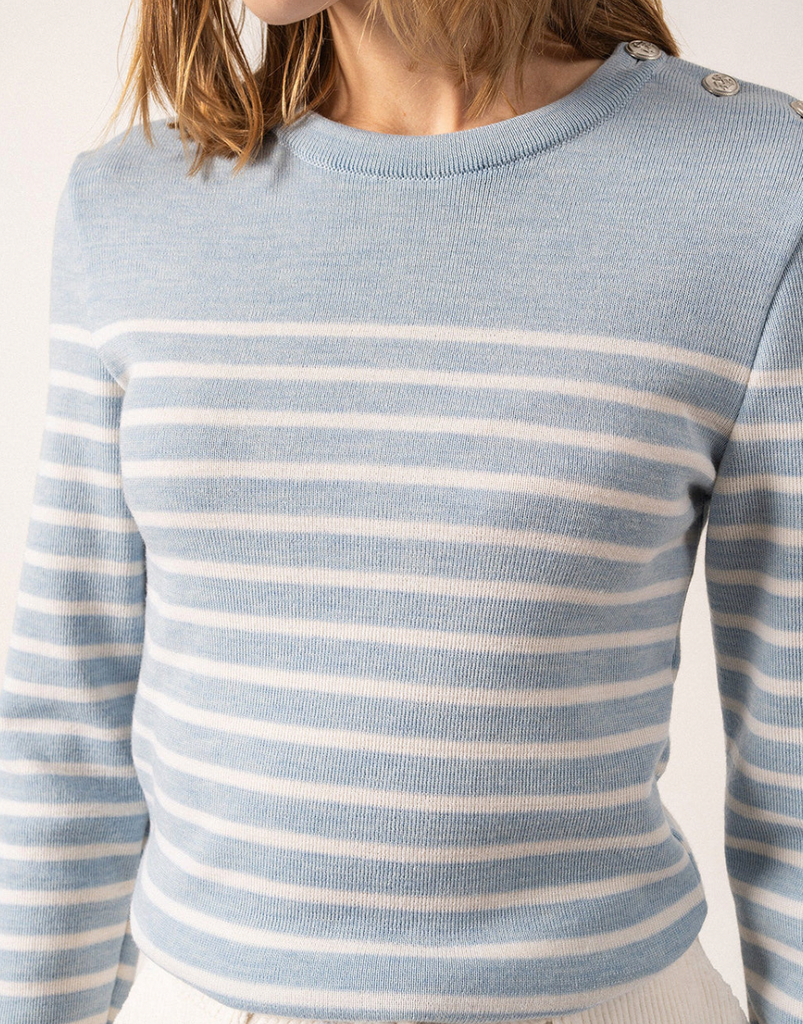 Pull marinière femme Saint James Marée II R – Ciel chiné/Blanc